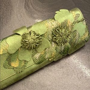 CARLOS FALCHI Green Suede Leather Clutch